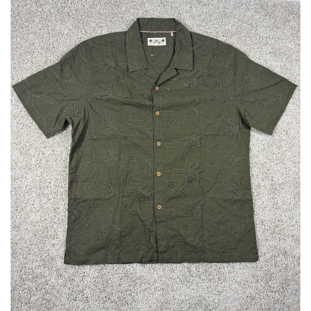 Free Planet Men's L Camp Collar Shirt Tea Leaf Eyelet Cotton NWT Resort